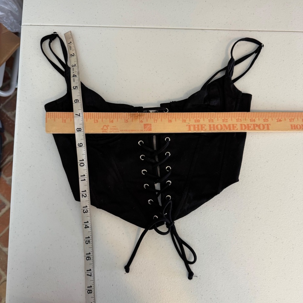 White Fox Boutique Black Corset Crop Top Size Small Lace Up Front Zip Back Sexy‎ - Picture 6 of 7